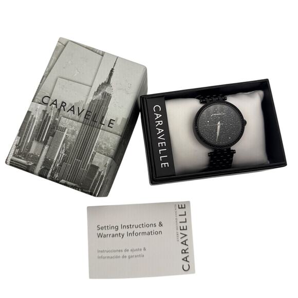Caravelle by Bulova Bracelet Watch Modern 45L171 Black Pavé Stainless Steel - Picture 1 of 15